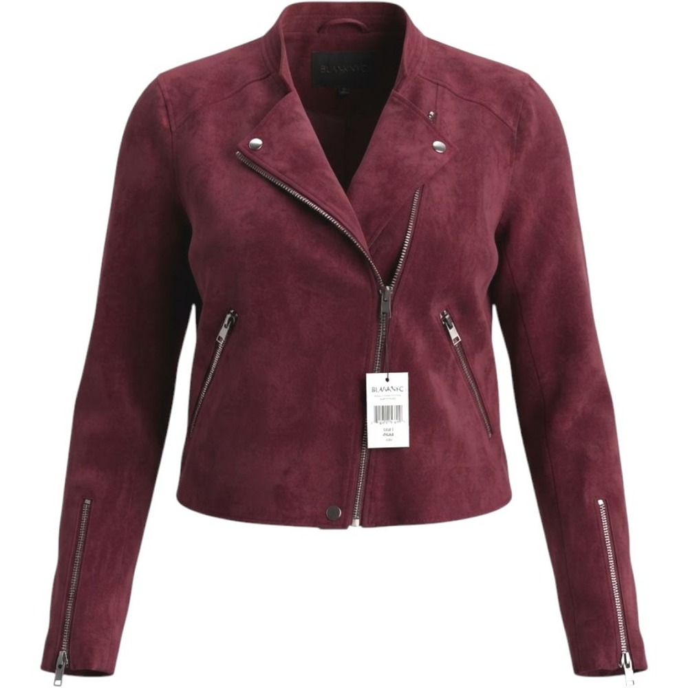 BlankNYC Suede Moto Jacket Ruby Red Leather Asymmetrical Zip Sz L